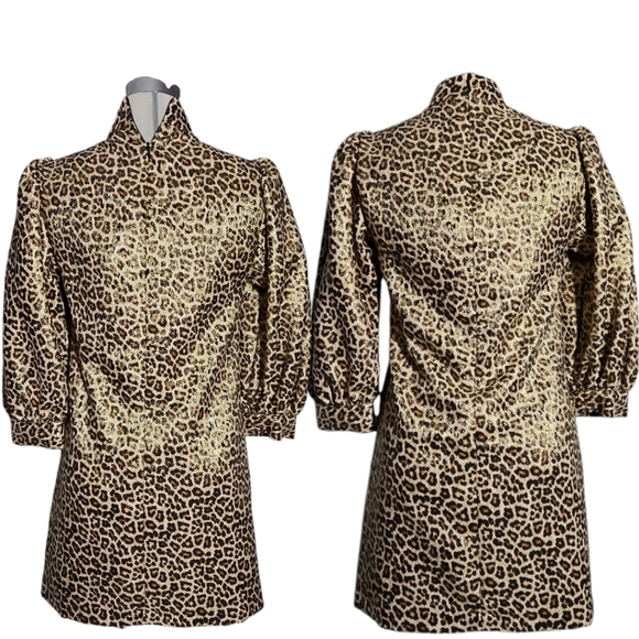 NEW ZARA Luxury  Leopard with Gold Metallic and Brown Dress Size XSl - Picture 4 of 17